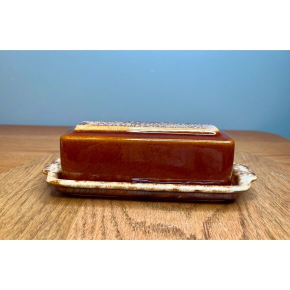 Vintage Hull Pottery Butter Dish: Brown Drip Glaze, 1960s Farmhouse Decor - Picture 6 of 10